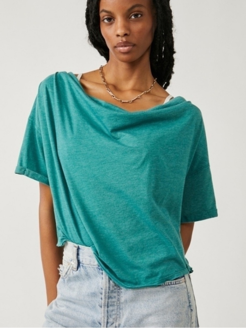 Free People We the Free Just Chill Slouchy Tee T-Shirt Medium Women’s Green EUC
